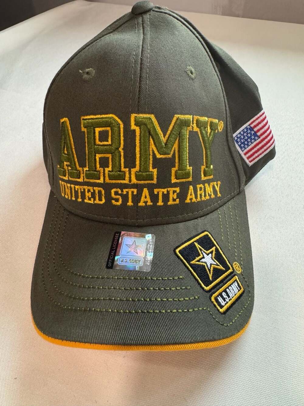 U.S. Army Olive Green Embroidered Military Baseball Cap Flag Patch NWT